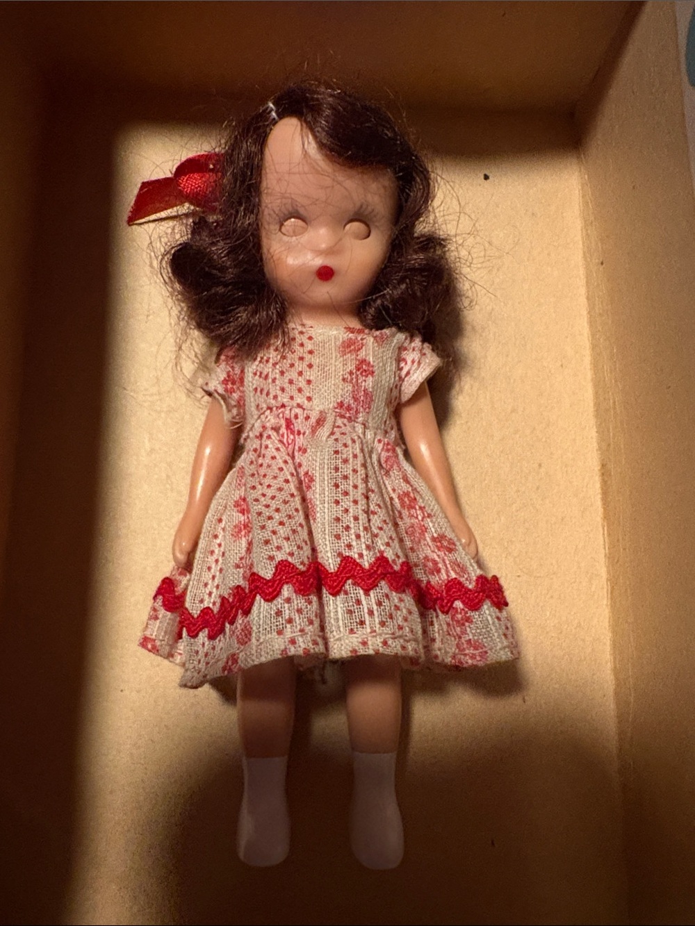 Storybook Doll in Pink Dress with Red Trim